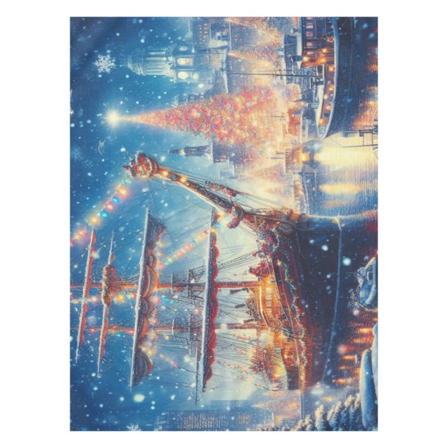 Christmas/Winter docked ship Tablecloth (Front)