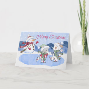 Christmas Winter Dog Cat Snowman Christmas Card