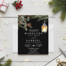 Christmas Winter Elegant Pine Drop Black Wedding