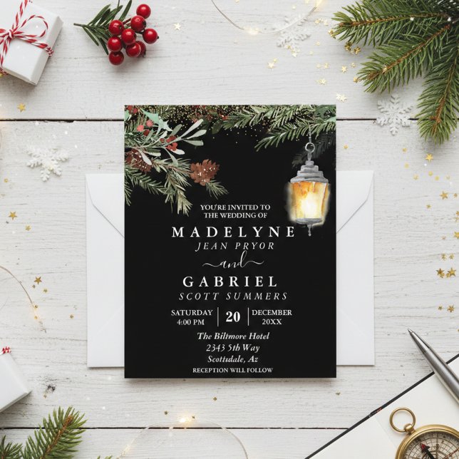 Christmas Winter Elegant Pine Drop Black Wedding Flyer (Creator Uploaded)