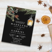 Christmas Winter Elegant Pine Drop Black Wedding