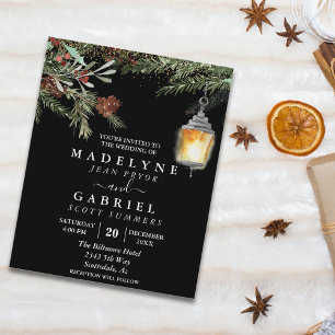 Christmas Winter Elegant Pine Drop Black Wedding Flyer