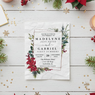 Christmas Winter Elegant Poinsettia Black Wedding Flyer
