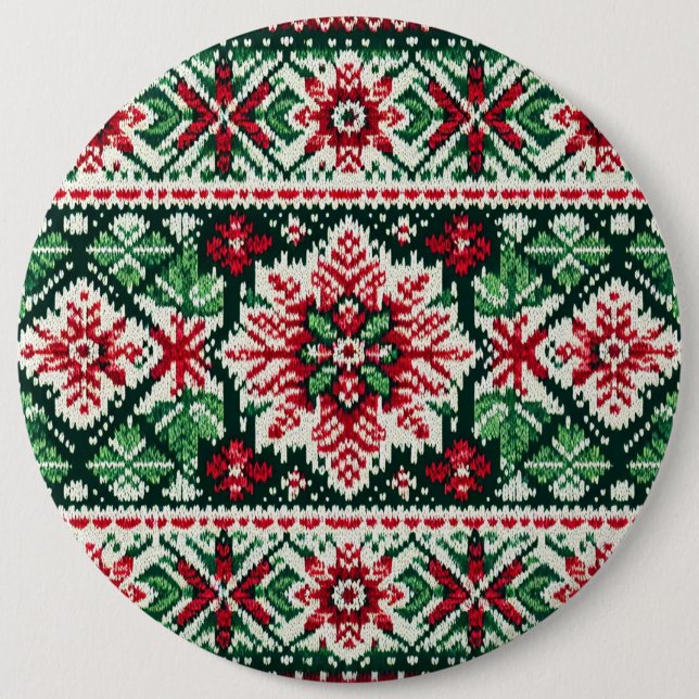 Christmas/Winter fair isle red & green 6 Inch Round Button (Front)