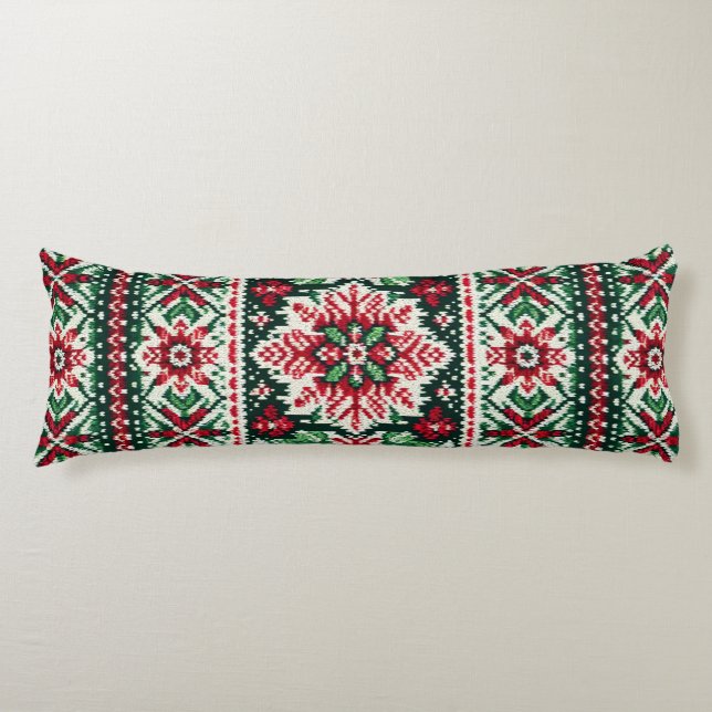 Christmas/Winter fair isle red & green Body Pillow (Front)
