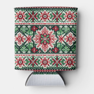 Christmas/Winter fair isle red & green Can Cooler
