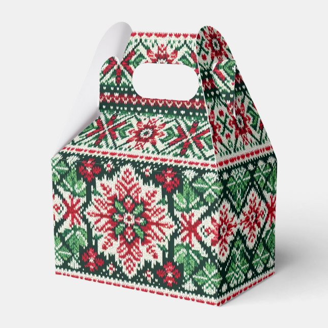Christmas/Winter fair isle red & green Favor Box (Front Side)