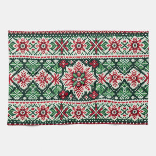 Christmas/Winter fair isle red & green Kitchen Towel