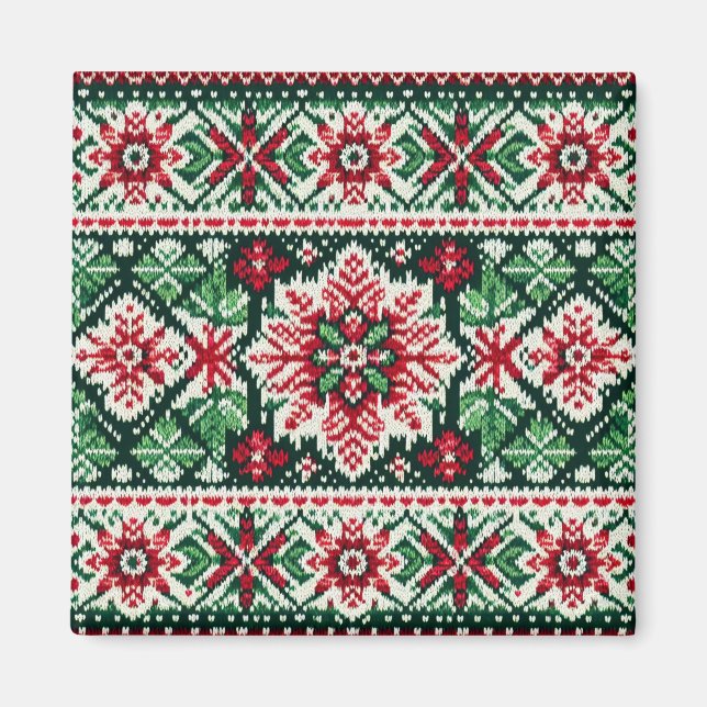 Christmas/Winter fair isle red & green Magnet (Front)