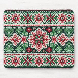 Christmas/Winter fair isle red & green Mouse Pad