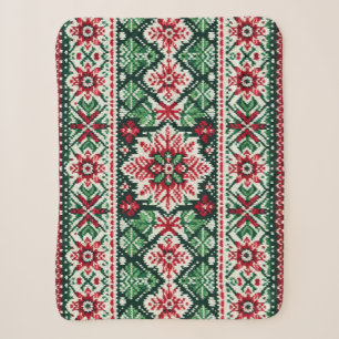 Christmas/Winter fair isle red & green Sherpa Blanket