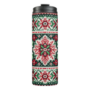 Christmas/Winter fair isle red & green Thermal Tumbler