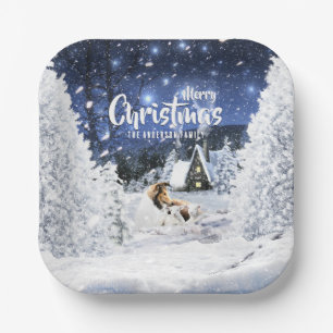 Christmas Winter Fairy Tale, Sable Collie Dog - Paper Plate