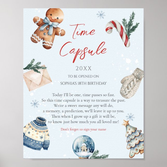 Christmas  Winter First Birthday Time Capsule Poster (Front)