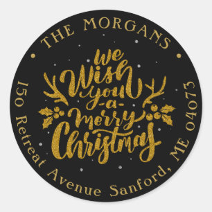 Christmas Winter Floral Holiday Address Classic Round Sticker