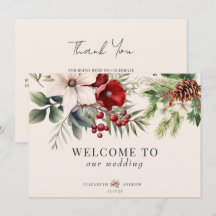 Christmas Winter Floral Wedding Welcome Cards