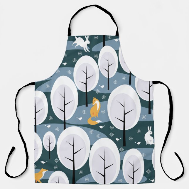 Christmas Winter Forest: Animals Seamless Pattern Apron (Front)