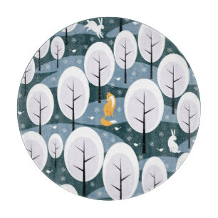 Christmas Winter Forest: Animals Seamless Pattern Cutting Board