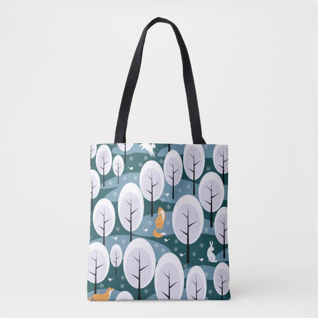 Christmas Winter Forest: Animals Seamless Pattern Tote Bag (Front)