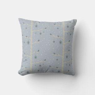 Christmas winter forest birds on tree branches throw pillow