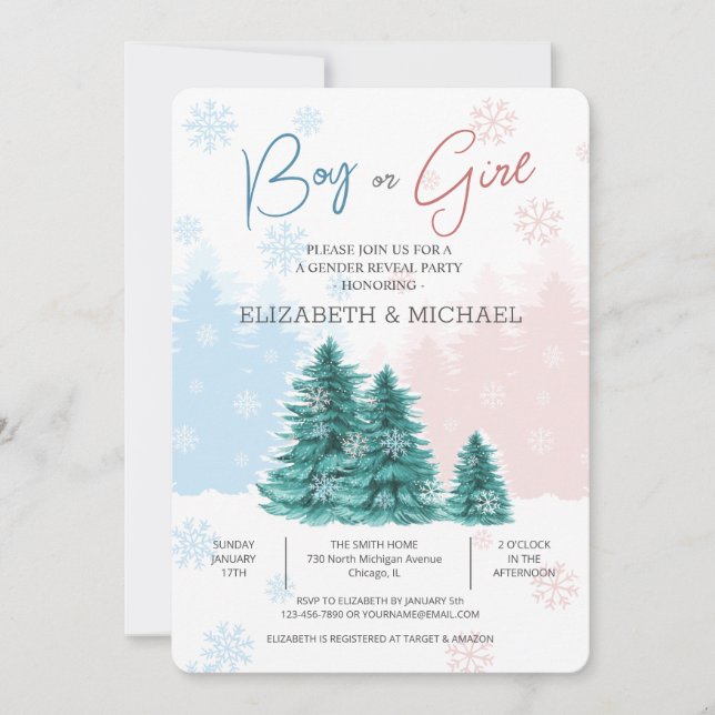 Christmas Winter Gender Reveal Party invitation (Front)
