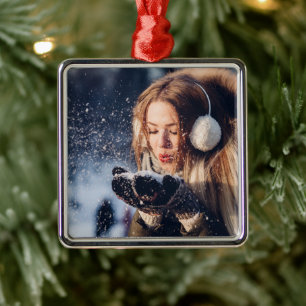 Christmas Winter Girl blowing snow in Her Hand Metal Ornament