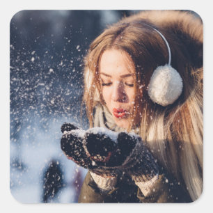Christmas Winter Girl blowing snow in Her Hand Square Sticker