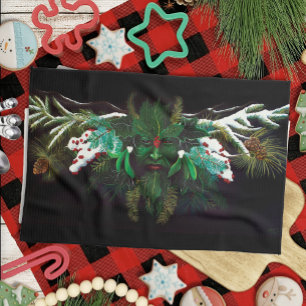 Christmas Winter Green Man Kitchen Towel