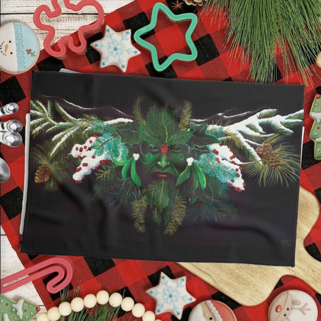 Christmas Winter Green Man Kitchen Towel (Creator Uploaded)