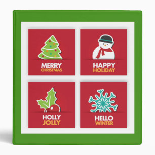 Christmas Winter Green Red Squares Festive Binder