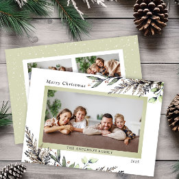 Christmas Winter Greenery 3 Photos Message Holiday Card