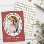 Christmas Winter Greenery Oval Photo Holiday Card<br><div class="desc">This festive Christmas holiday card showcases an oval photo framed with winter greenery and red berries. Personalize this modern elegant holiday card by adding your photo and family name.</div>