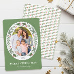 Christmas Winter Greenery Oval Photo Holiday Card<br><div class="desc">This festive Christmas holiday card showcases an oval photo framed with winter greenery and red berries on a light green background. Personalize this modern elegant holiday card by adding your photo and family name.</div>