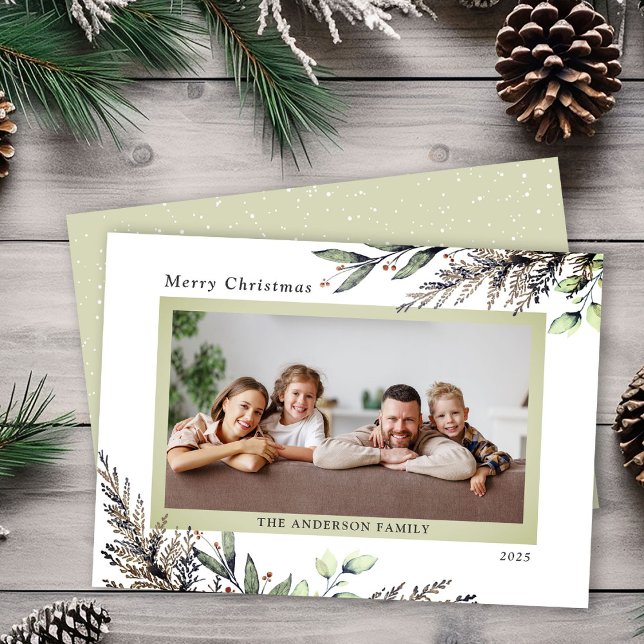 Christmas Winter Greenery Photo Holiday Card (Creator Uploaded)