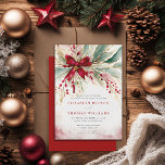 Christmas Winter Greenery Red Bow Rustic Wedding Invitation<br><div class="desc">This Christmas, winter wedding invitation embodies rustic elegance with its enchanting watercolor design, featuring a red bow over evergreen leaves and red berries in a bohemian botanical arrangement. Perfect for couples who love art and unique designs, elegant country rustic, bohemian, and romantic themes, this invitation is an ideal choice for...</div>