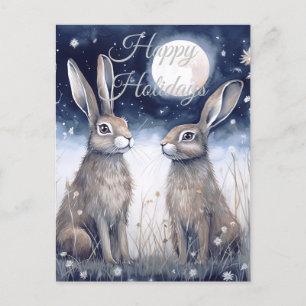Christmas Winter Hare Holiday Postcard