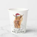Christmas Winter Highland Cow Calf Baby Shower    Paper Cups<br><div class="desc">This design may be personalized in the area provided by changing the photo and/or text. Or it can be customized by clicking Personalize this Template and then choosing the click to customize further option and delete or change the colour of the background, add text, change the text colour or style,...</div>