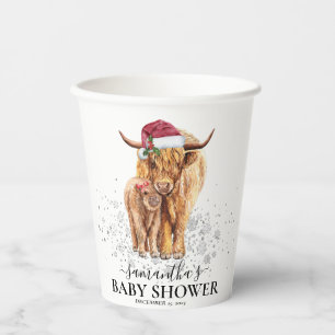 Christmas Winter Highland Cow Calf Baby Shower Paper Cups