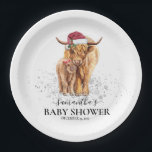 Christmas Winter Highland Cow Calf Baby Shower    Paper Plate<br><div class="desc">This design may be personalized in the area provided by changing the photo and/or text. Or it can be customized by clicking Personalize this Template and then choosing the click to customize further option and delete or change the colour of the background, add text, change the text colour or style,...</div>