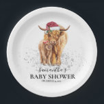 Christmas Winter Highland Cow Calf Baby Shower    Paper Plate<br><div class="desc">This design may be personalized in the area provided by changing the photo and/or text. Or it can be customized by clicking Personalize this Template and then choosing the click to customize further option and delete or change the colour of the background, add text, change the text colour or style,...</div>