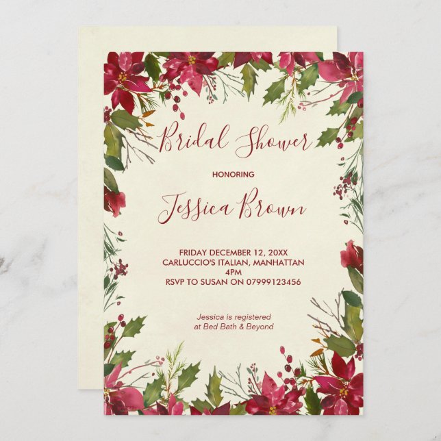 Christmas winter holiday bridal shower invite (Front/Back)