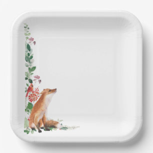Christmas winter holiday fox red cardinal paper plate