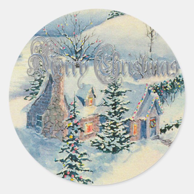CHRISTMAS WINTER HOUSE SCENE 2 by SHARON SHARPE Classic Round Sticker (Front)