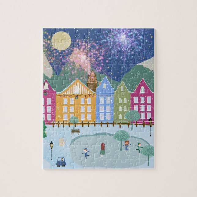 Christmas Winter Ice skating art Jigsaw Puzzle (Vertical)