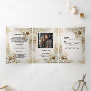 Christmas Winter Ivory Beige Minimal Personalized Tri-Fold Invitation