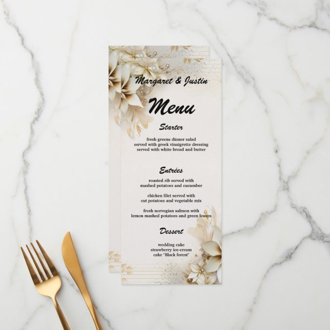 Christmas Winter Ivory Flower Vintage Wedding Menu (Front/Back In Situ)