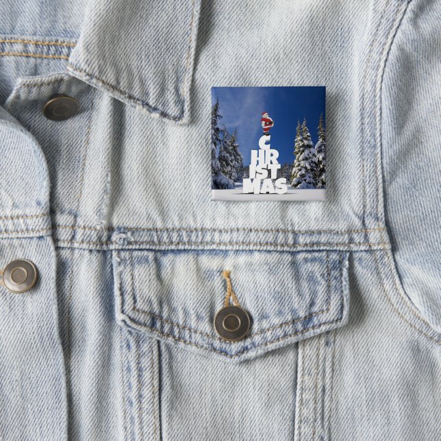 Christmas winter landscape 2 inch square button (In Situ)