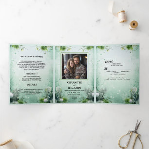 Christmas Winter Lime Green Minimal Personalized Tri-Fold Invitation