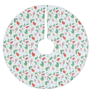 Christmas Winter Mittens & Holly Brushed Polyester Tree Skirt