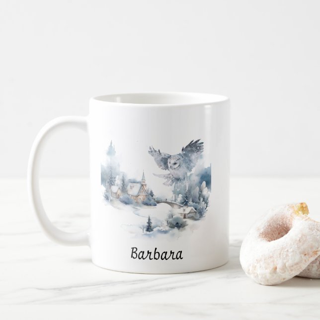 Christmas Winter Mountain Forest Adventure Wolf Coffee Mug (With Donut)
